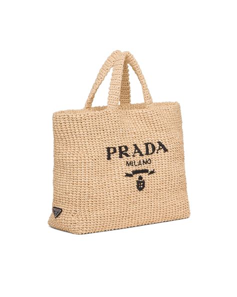 prada raffia|Tan/white Large Raffia And Leather Shopping Bag .